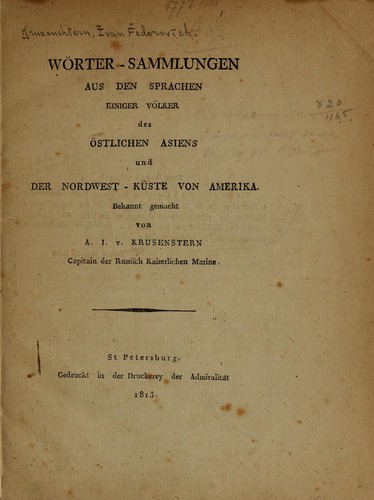 Wörter-sammlungen aus den Sprachen einiger Völker des östlichen Asiens und der nordwest-küste von Amerika
