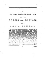 A critical dissertation on the poems of Ossian [by H. Blair]