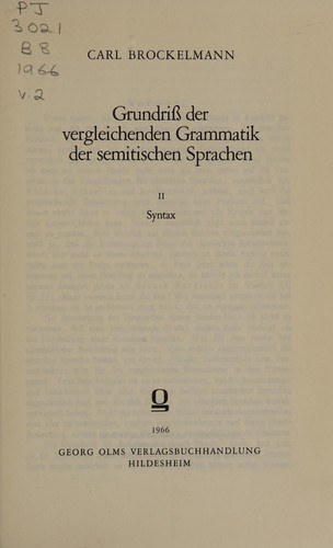 Grundriss der vergleichenden Grammatik der semitischen Sprachen