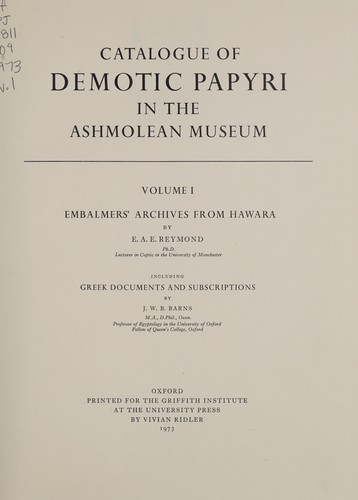Catalogue of Demotic Papyri in the Ashmolean Museum