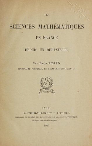 Les sciences mathématiques en France depuis un demi-siècle