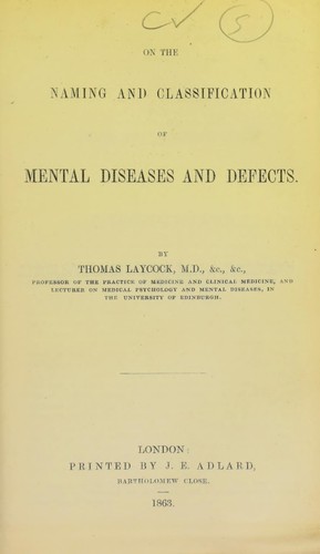 On the naming and classification of mental diseases and defects