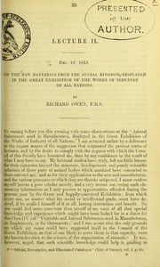 On the raw materials from the animal kingdom, displayed in the Great Exhibition of the Works of Industry of All Nations
