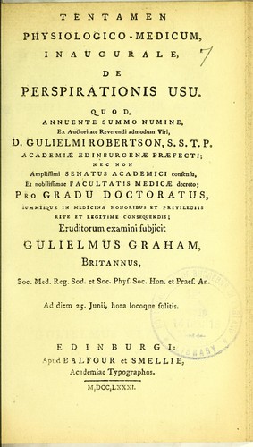 Tentamen physiologico-medicum, inaugurale, de perspirationis usu ...