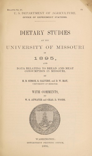 Dietary studies at the University of Missouri in 1895, and data relating to bread and meat consumption in Missouri