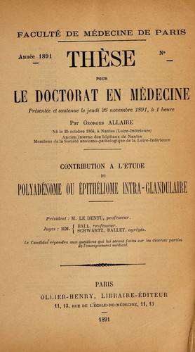 Contribution à l'étude du polyadénome ou épithéliome intra-glandulaire