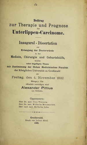 Beitrag zur Therapie und Prognose der Unterlippen-Carcinome ...
