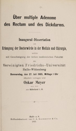 Über multiple Adenome des Rectum und des Dickdarms ...