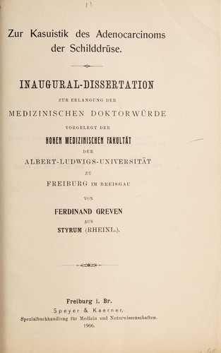 Zur Kasuistik des Adenocarcinoms der Schilddrüse ...