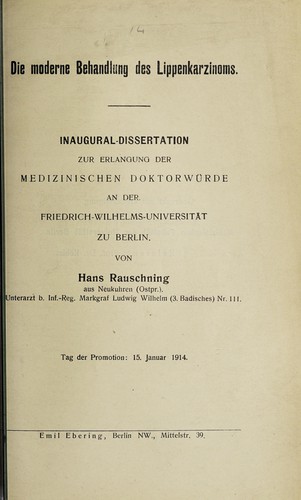Die moderne Behandlung des Lippenkarzinoms ...