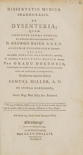 Dissertatio medica inauguralis de dysenteria