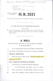 A bill to provide loans and grants for fire sprinkler retrofitting in nursing facilities