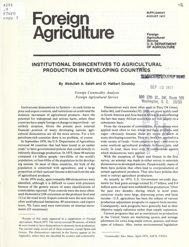 Institutional disincentives to agricultural production in developing countries