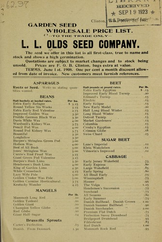 Garden seed wholesale price list to the trade only