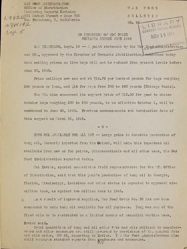 No reduction of hog price ceiling before June 1945