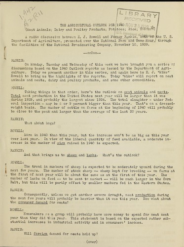 The agricultural outlook for 1940