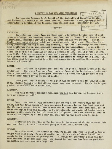 A report on egg and milk production
