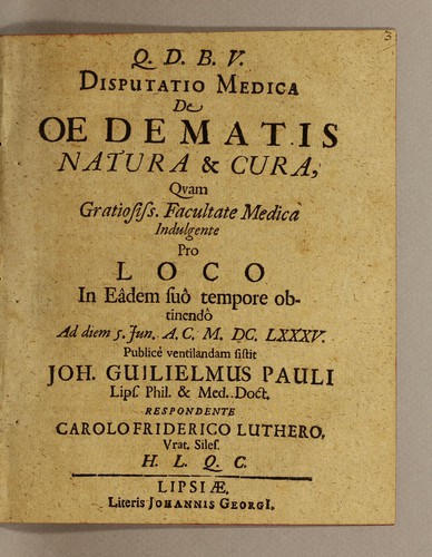 Disputatio medica De oedematis natura & cura