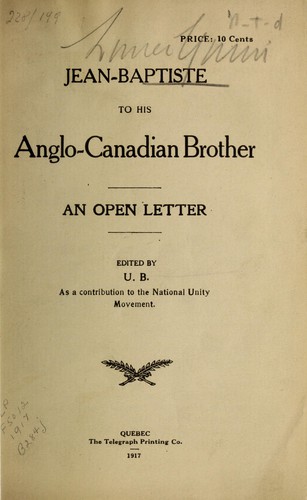 Jean-Baptiste to his Anglo-Canadian brother