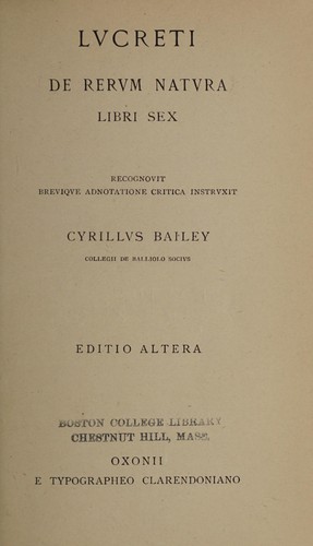 Lvcreti De rervm natvra libri sex