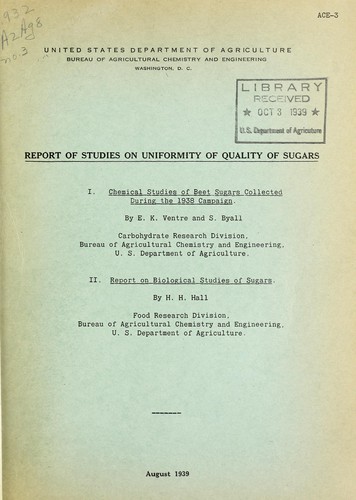 Report of studies on uniformity of quality of sugars