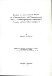 Syntheses and characterization of some 3, 4, 5-trimethoxyphenylethyl derivatives of piperazine and some related compounds