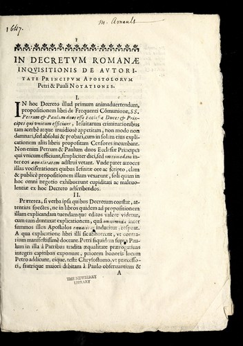 In decretvm romanae inqvisitionis de avtoritate principvm apostolorvm Petri & Pauli notationes