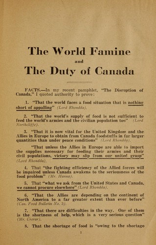 The World famine and the duty of Canada
