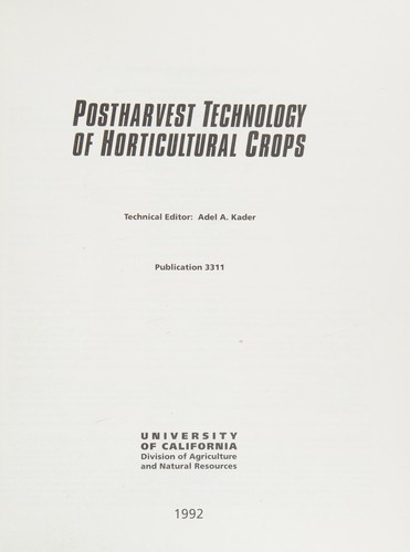Post Harvest Technology of Horticultural Crops