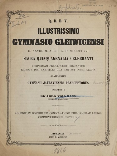In Boethii De consolatione philosophiae libros commentariolum criticum