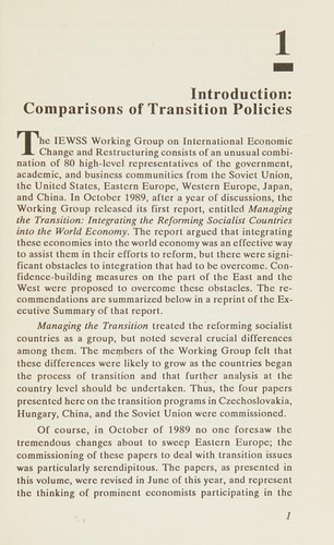 The End of Central Planning?: Socialist Economies in Transition
