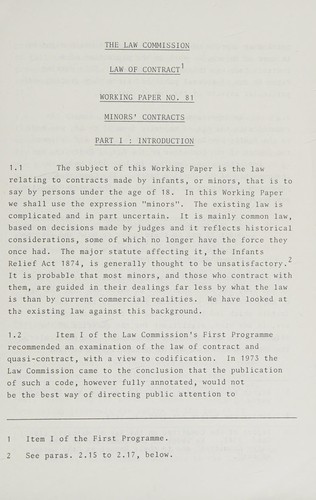 Law of contract, minors' contracts
