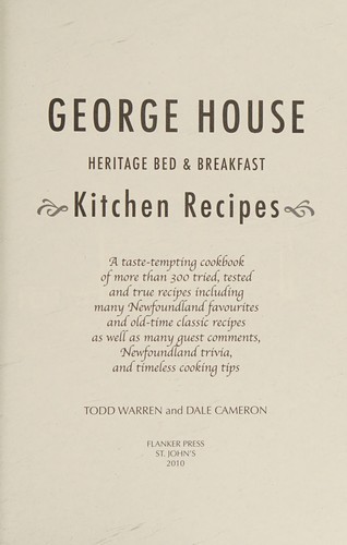 George House Heritage Bed and Breakfast Kitchen Recipes