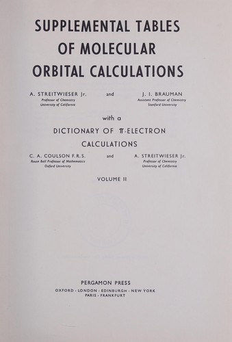 Supplemental tables of molecular orbital calculations