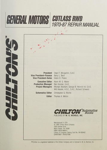 Chilton's General Motors Cutlass RWD 1970-87 repair manual