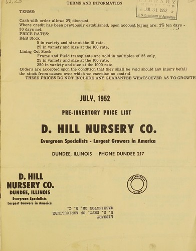 Pre-inventory price list July, 1952