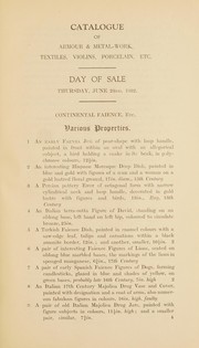 Catalogue of continental faience; pewter, metal-work & carving; armour & weapons