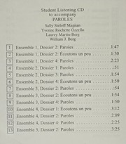 Student Listening  CD to Accompany Paroles