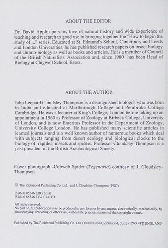 How to begin the study of spiders