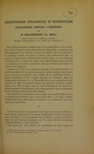 Chol©♭cystostomie intrapari©♭tale et transmusculaire