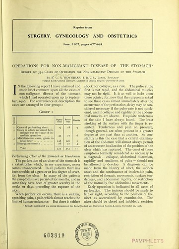 Operations for non-malignant disease of the stomach
