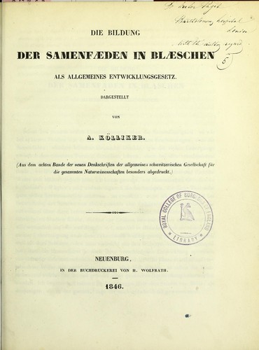 Die Bildung der Samenfaeden in Blaeschen als allgemeines Entwicklungsgesetz