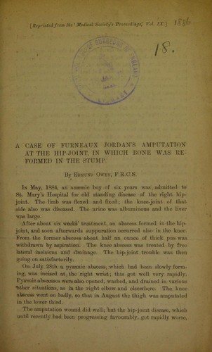 Case of Furneaux Jordan's amputation at the hip-joint, in which bone was reformed in the stump