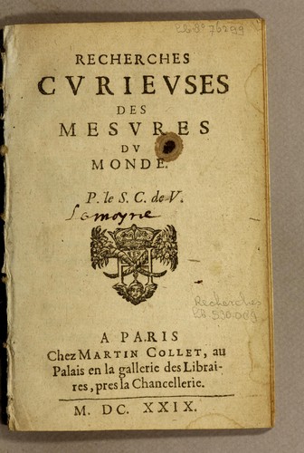 Recherches curieuses des mesures du monde