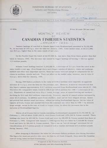 REVIEW OF CANADIAN FISHERIES STATISTICS - DBS MONTHLY STATISTICS
