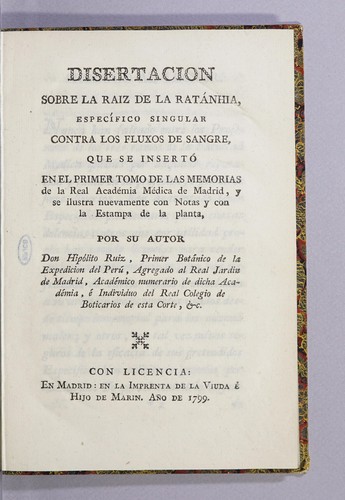 Disertacion sobre la raiz de la ratánhia, específico singular contra los fluxos de sangre