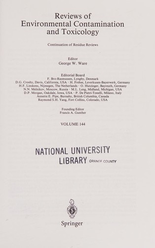 Reviews of environmental contamination and toxicology