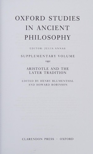 Aristotle and the later tradition