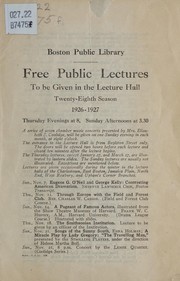 Free public lectures to be given in the lecture hall