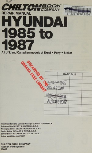 Chilton's Repair Manual Hyundai 1985 to 1987
